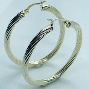 Silver, Vintage Twisted Oval & Hollow Hoop Earrings